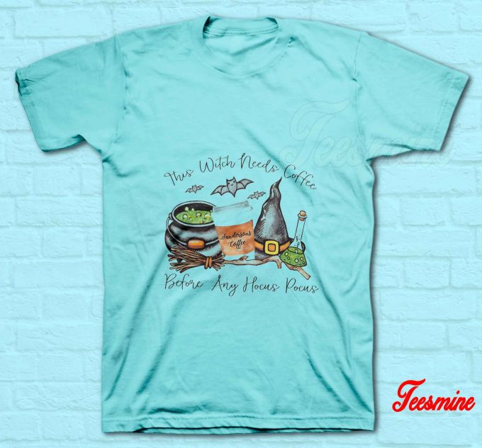 This Witch Needs Coffee T-Shirt Light Blue