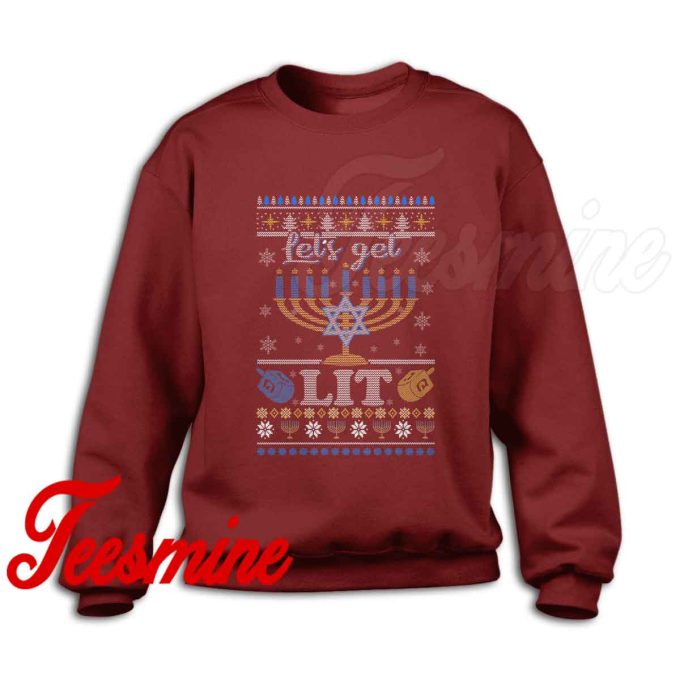 Hanukkah Let's Get Lit Sweatshirt Color Maroon
