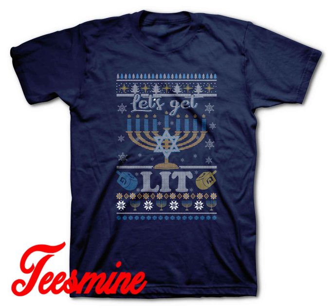 Hanukkah Let's Get Lit T-Shirt Color Navy